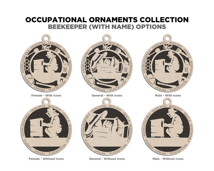 Beekeeper - Occupational Ornaments - Contains 6 Ornaments Male and Female - Custom area - SVG, PDF, AI File Download - Works on all Lasers