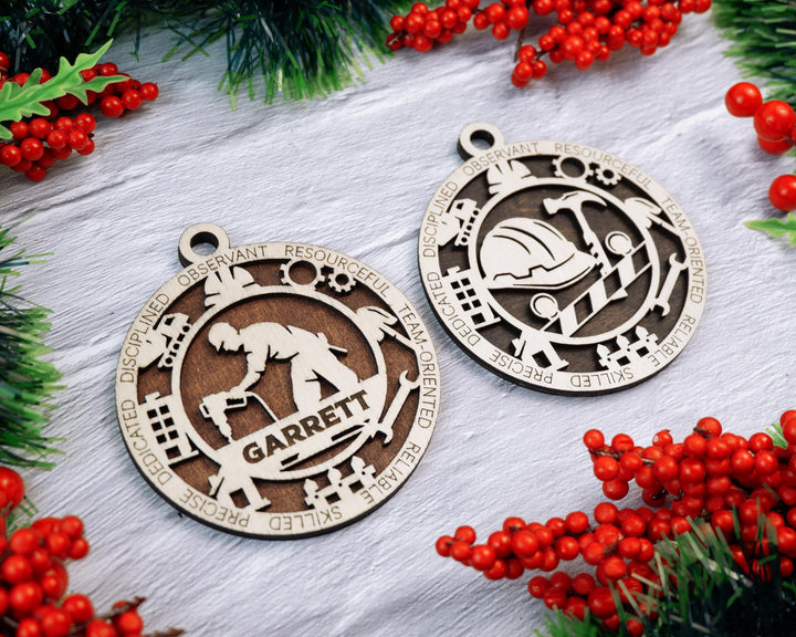 Construction - Occupational Ornaments - Contains 6 Ornaments Male and Female - Custom area - SVG, PDF, AI Files - Works on all Lasers