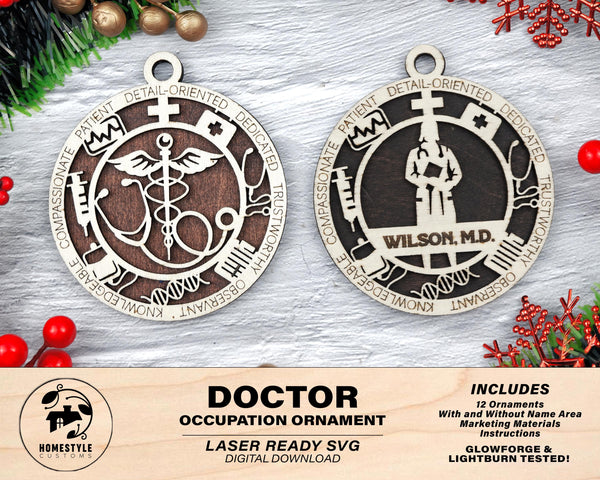 Doctor - Occupational Ornaments - Contains 6 Ornaments Male and Female - Custom area - SVG, PDF, AI Files - Works on all Lasers