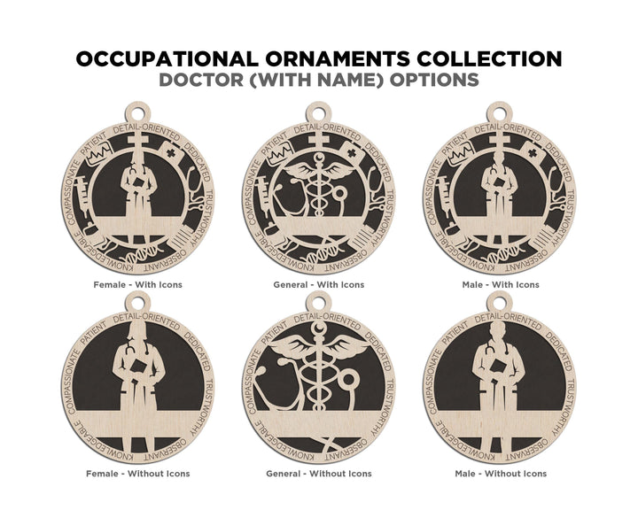 Doctor - Occupational Ornaments - Contains 6 Ornaments Male and Female - Custom area - SVG, PDF, AI Files - Works on all Lasers
