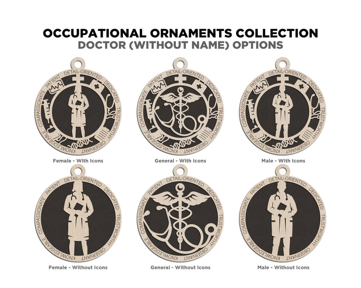 Doctor - Occupational Ornaments - Contains 6 Ornaments Male and Female - Custom area - SVG, PDF, AI Files - Works on all Lasers