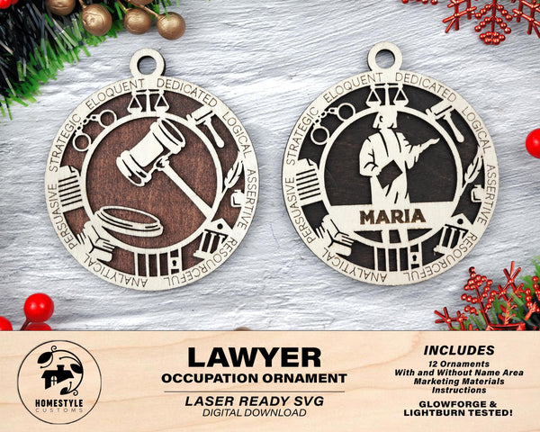 Lawyer - Occupational Ornaments - Contains 6 Ornaments Male and Female - Custom area - SVG, PDF, AI File Types - Works on all Lasers
