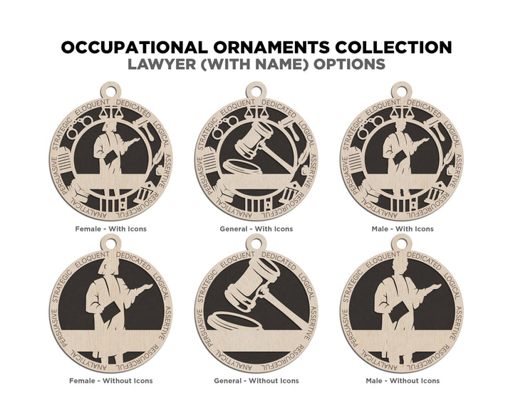 Lawyer - Occupational Ornaments - Contains 6 Ornaments Male and Female - Custom area - SVG, PDF, AI File Types - Works on all Lasers
