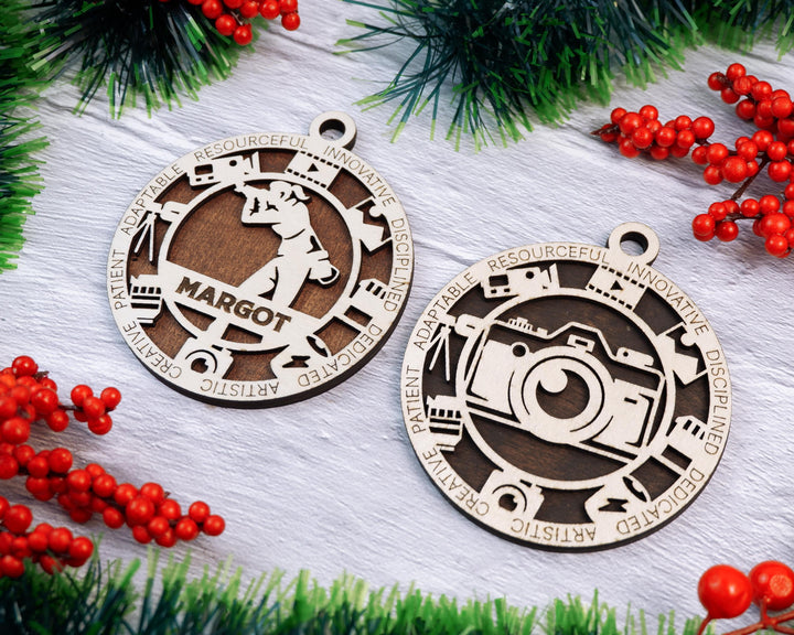 Photographer - Occupational Ornaments - Contains 6 Ornaments Male and Female - Custom area - SVG, PDF, AI File Types - Works on all Lasers