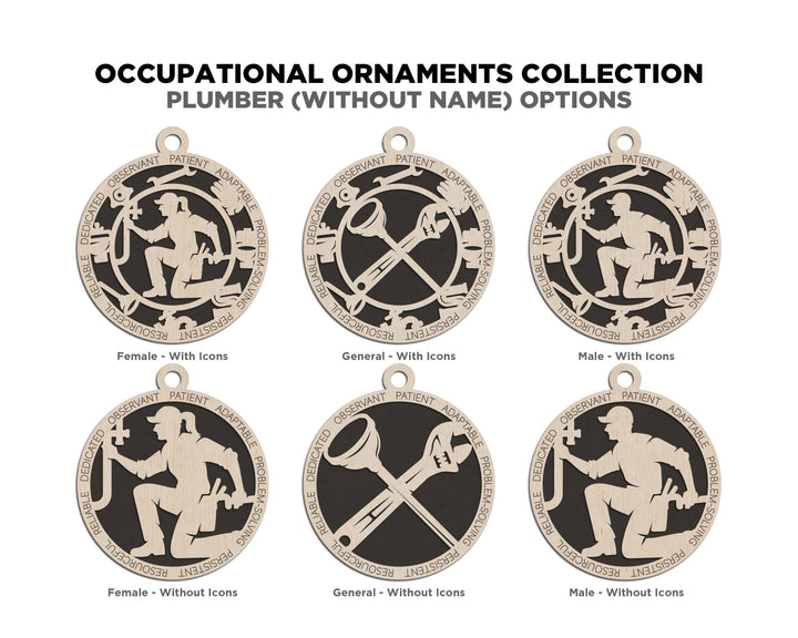 Plumber - Occupational Ornaments - Contains 6 Ornaments Male and Female - Custom area - SVG, PDF, AI Files - Works on all Lasers