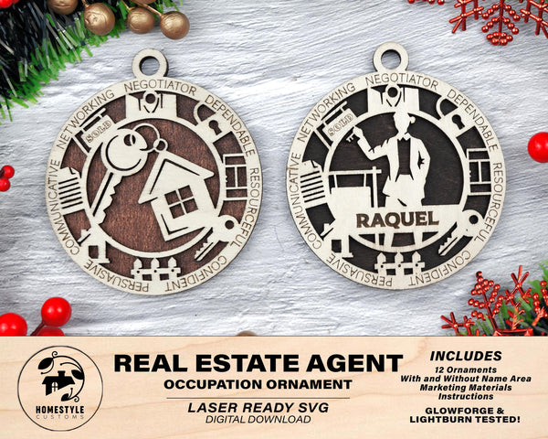 Real Estate Agent - Occupational Ornaments - Contains 6 Ornaments Male and Female - Custom area - SVG, PDF, AI Files - Works on all Lasers
