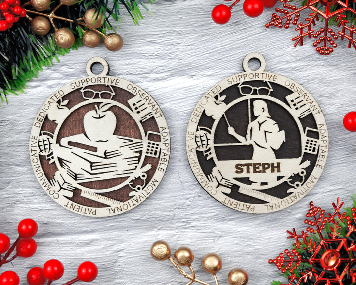 Teacher - Occupational Ornaments - Contains 6 Ornaments Male and Female - Custom area - SVG, PDF, AI Files - Works on all Lasers
