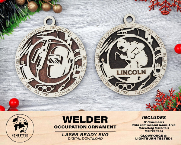 Welder - Occupational Ornaments - Contains 6 Ornaments Male and Female - Custom area - SVG, PDF, AI Files - Works on all Lasers