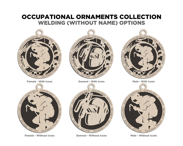 Welder - Occupational Ornaments - Contains 6 Ornaments Male and Female - Custom area - SVG, PDF, AI Files - Works on all Lasers