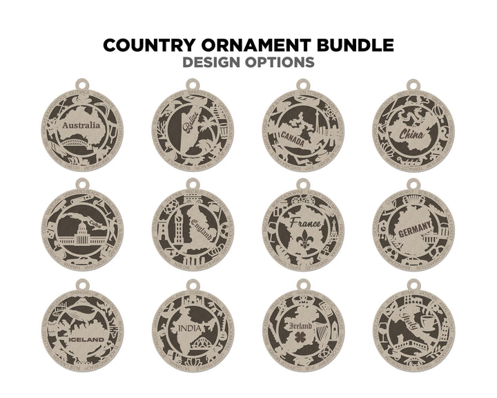 The Country Ornament Bundles - 31 Total Countries - SVG, PDF, AI File Download - Works on all Lasers