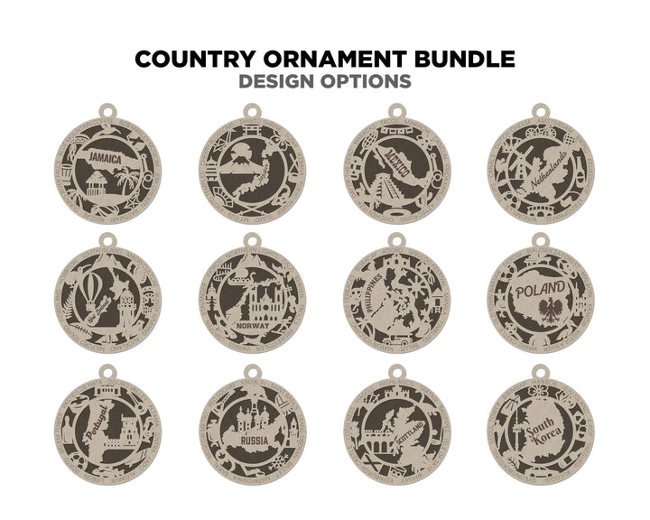 The Country Ornament Bundles - 31 Total Countries - SVG, PDF, AI File Download - Works on all Lasers