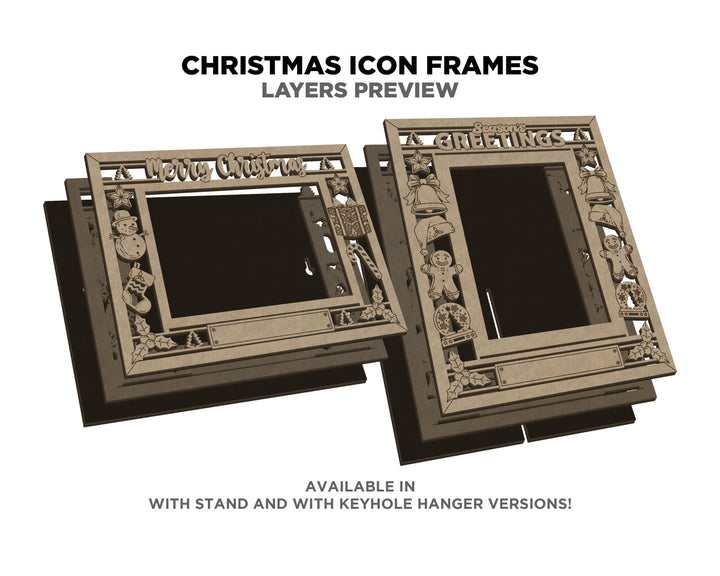 Christmas Icon Frames - Includes Frame Sizes 4x6, 5x7, 8x10 in Landscape and Portrait - Works with all Lasers