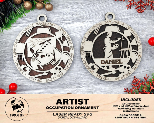 Artist - Occupational Ornaments - Contains 6 Ornaments Male and Female - Custom area - SVG, PDF, AI File Download - Works on all Lasers