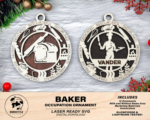 Baker - Occupational Ornaments - Contains 6 Ornaments Male and Female - Custom area - SVG, PDF, AI File Download - Works on all Lasers