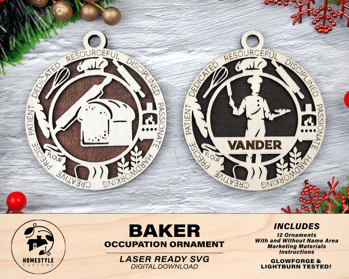 Baker - Occupational Ornaments - Contains 6 Ornaments Male and Female - Custom area - SVG, PDF, AI File Download - Works on all Lasers