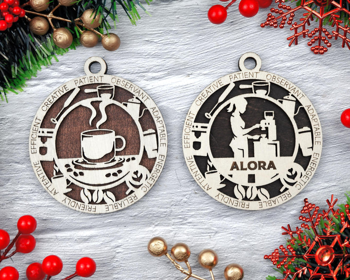 Barista - Occupational Ornaments - Contains 6 Ornaments Male and Female - Custom area - SVG, PDF, AI File Download - Works on all Lasers