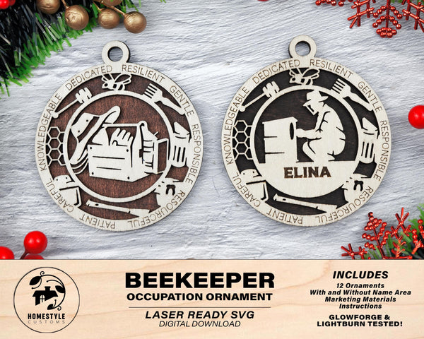 Beekeeper - Occupational Ornaments - Contains 6 Ornaments Male and Female - Custom area - SVG, PDF, AI File Download - Works on all Lasers