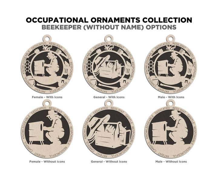 Beekeeper - Occupational Ornaments - Contains 6 Ornaments Male and Female - Custom area - SVG, PDF, AI File Download - Works on all Lasers