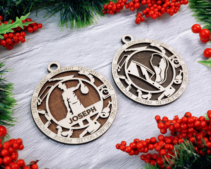 Butcher - Occupational Ornaments - Contains 6 Ornaments Male and Female - Custom area - SVG, PDF, AI File Download - Works on all Lasers