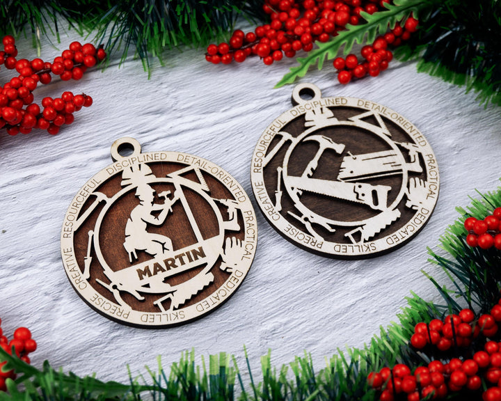 Carpenter - Occupational Ornaments - Contains 6 Ornaments Male and Female - Custom area - SVG, PDF, AI File Download - Works on all Lasers