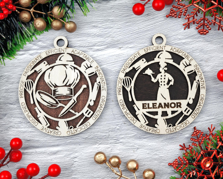 Chef - Occupational Ornaments - Contains 6 Ornaments Male and Female - Custom area - SVG, PDF, AI File Download - Works on all Lasers