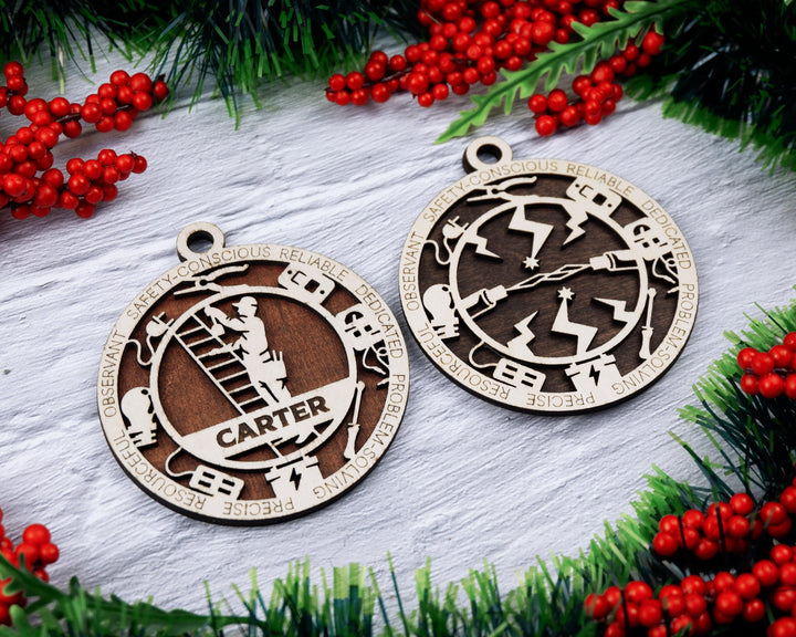 Electrician - Occupational Ornaments - Contains 6 Ornaments Male and Female - Custom area - SVG, PDF, AI Files - Works on all Lasers
