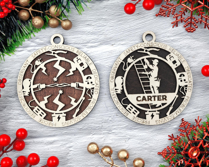 Electrician - Occupational Ornaments - Contains 6 Ornaments Male and Female - Custom area - SVG, PDF, AI Files - Works on all Lasers