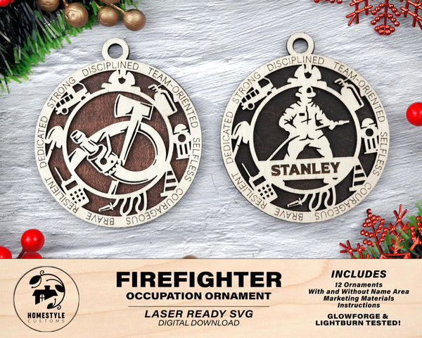 Firefighter - Occupational Ornaments - Contains 6 Ornaments Male and Female - Custom area - SVG, PDF, AI Files - Works on all Lasers