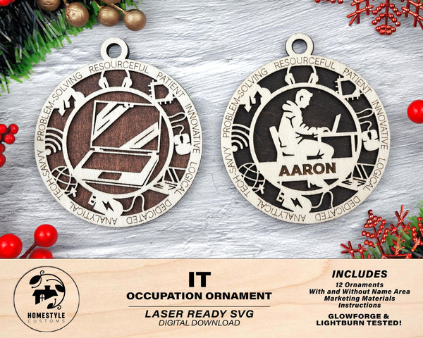 Information technology - Occupational Ornaments - Contains 6 Ornaments Male and Female - Custom area - SVG, PDF, Files - Works on all Lasers