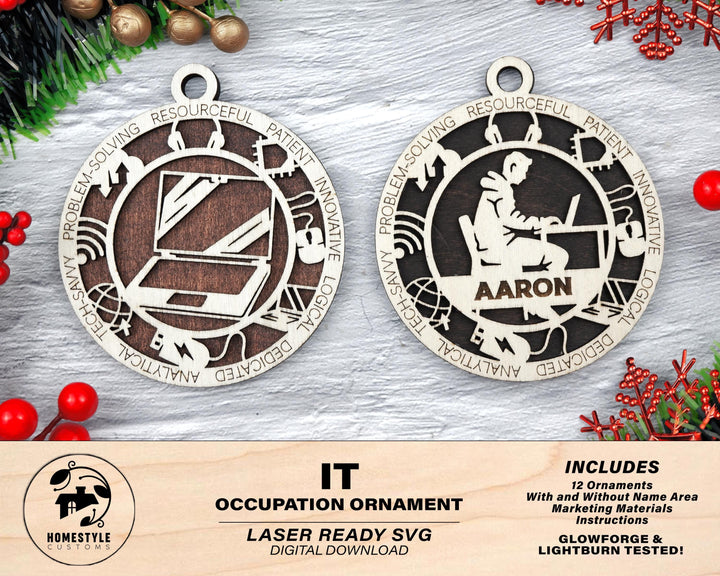 Information technology - Occupational Ornaments - Contains 6 Ornaments Male and Female - Custom area - SVG, PDF, Files - Works on all Lasers