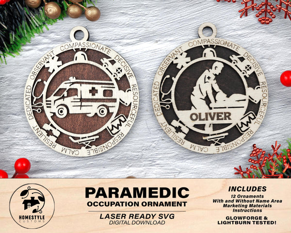 Paramedic - Occupational Ornaments - Contains 6 Ornaments Male and Female - Custom area - SVG, PDF, AI File Types - Works on all Lasers