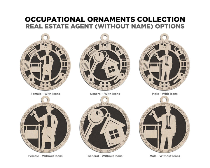 Real Estate Agent - Occupational Ornaments - Contains 6 Ornaments Male and Female - Custom area - SVG, PDF, AI Files - Works on all Lasers