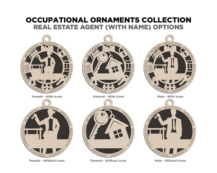 Real Estate Agent - Occupational Ornaments - Contains 6 Ornaments Male and Female - Custom area - SVG, PDF, AI Files - Works on all Lasers
