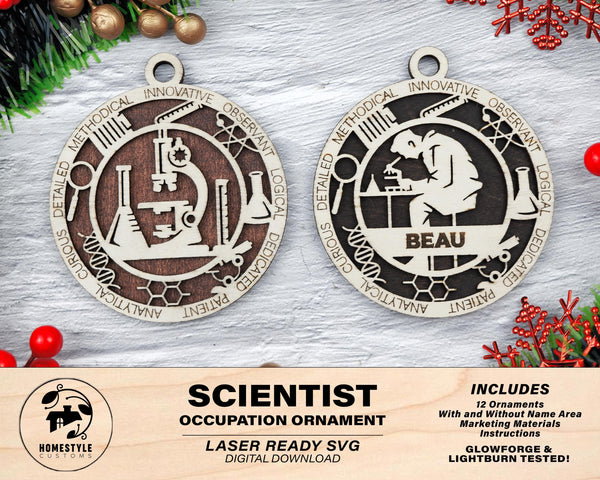 Scientist - Occupational Ornaments - Contains 6 Ornaments Male and Female - Custom area - SVG, PDF, AI Files - Works on all Lasers
