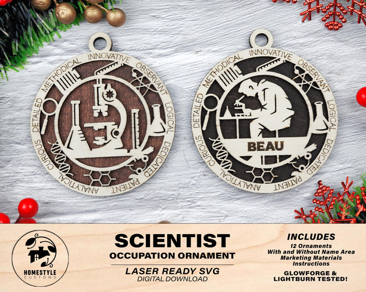 Scientist - Occupational Ornaments - Contains 6 Ornaments Male and Female - Custom area - SVG, PDF, AI Files - Works on all Lasers