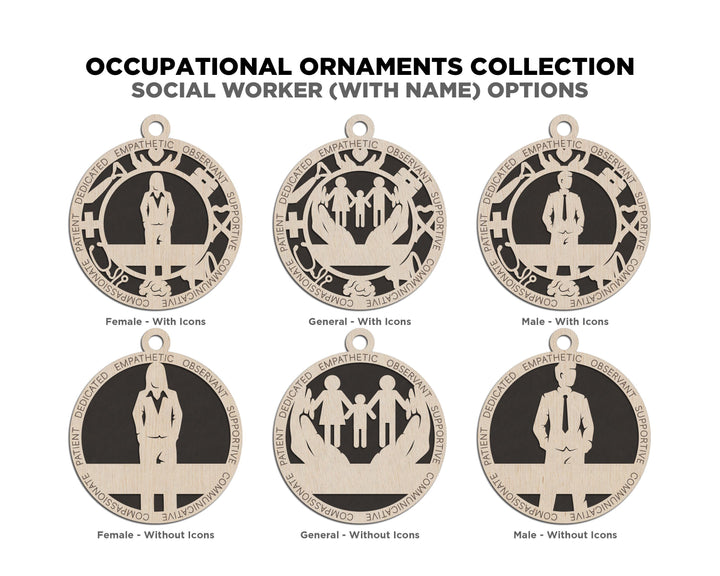 Speech Therapist - Occupational Ornaments - Contains 6 Ornaments Male and Female - Custom area - SVG, PDF, AI Files - Works on all Lasers