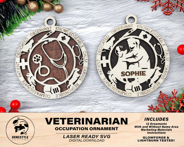 Veterinarian - Occupational Ornaments - Contains 6 Ornaments Male and Female - Custom area - SVG, PDF, AI Files - Works on all Lasers