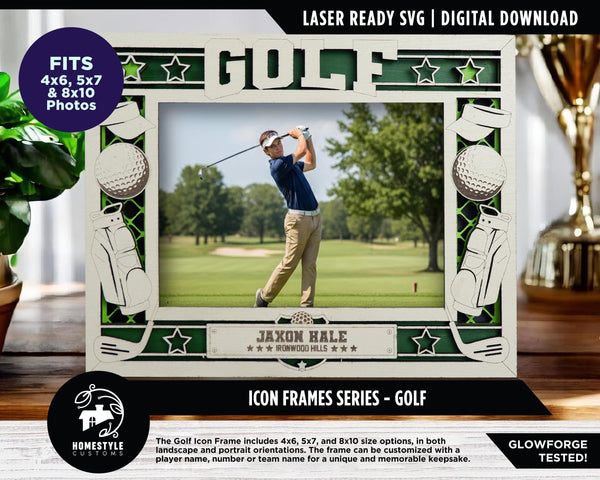 Golf Icon Frames - Includes Frame Sizes 4x6, 5x7, 8x10 in Landscape and Portrait - Works with all Lasers