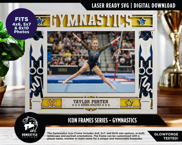 Gymnastics Icon Frames - Includes Frame Sizes 4x6, 5x7, 8x10 in Landscape and Portrait - Works with all Lasers