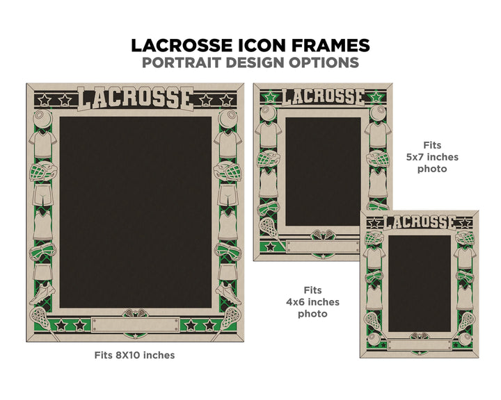 Lacrosse Icon Frames - Includes Frame Sizes 4x6, 5x7, 8x10 in Landscape and Portrait - Works with all Lasers