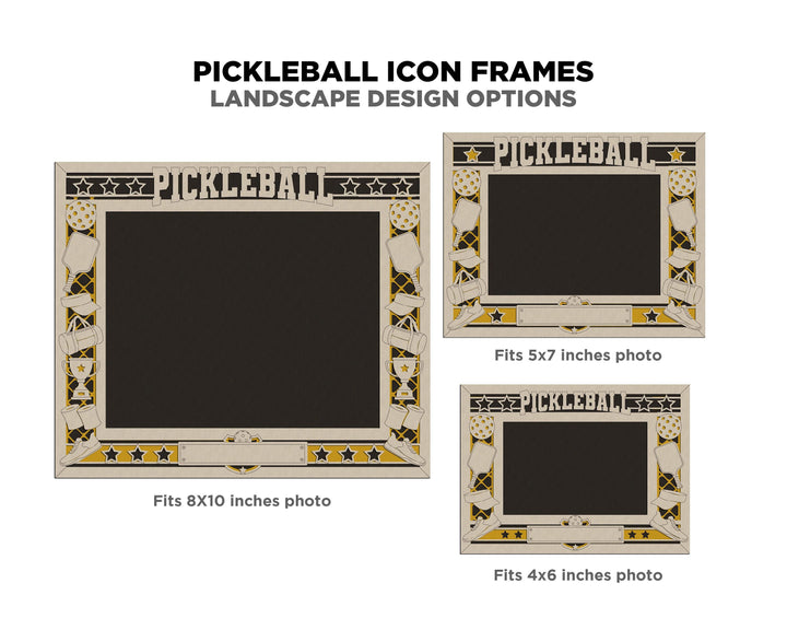 Pickleball Icon Frames - Includes Frame Sizes 4x6, 5x7, 8x10 in Landscape and Portrait - Works with all Lasers