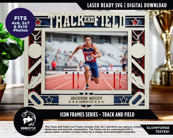 Track and Field Icon Frames - Includes Frame Sizes 4x6, 5x7, 8x10 in Landscape and Portrait - Works with all Lasers