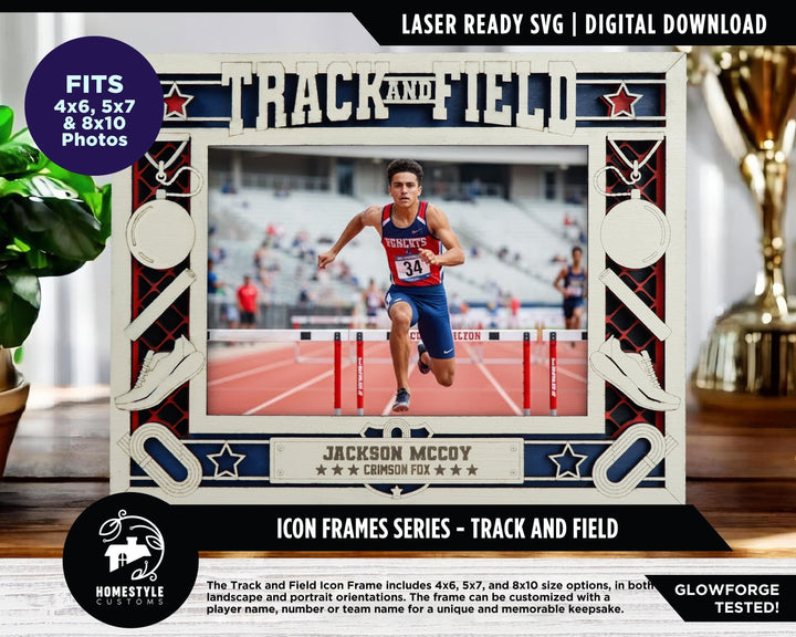 Track and Field Icon Frames - Includes Frame Sizes 4x6, 5x7, 8x10 in Landscape and Portrait - Works with all Lasers