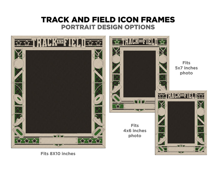 Track and Field Icon Frames - Includes Frame Sizes 4x6, 5x7, 8x10 in Landscape and Portrait - Works with all Lasers