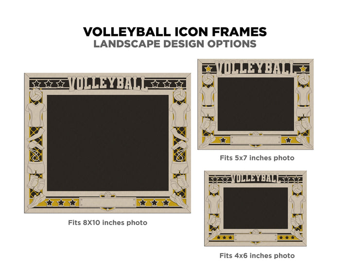 Volleyball Icon Frames - Includes Frame Sizes 4x6, 5x7, 8x10 in Landscape and Portrait - Works with all Lasers