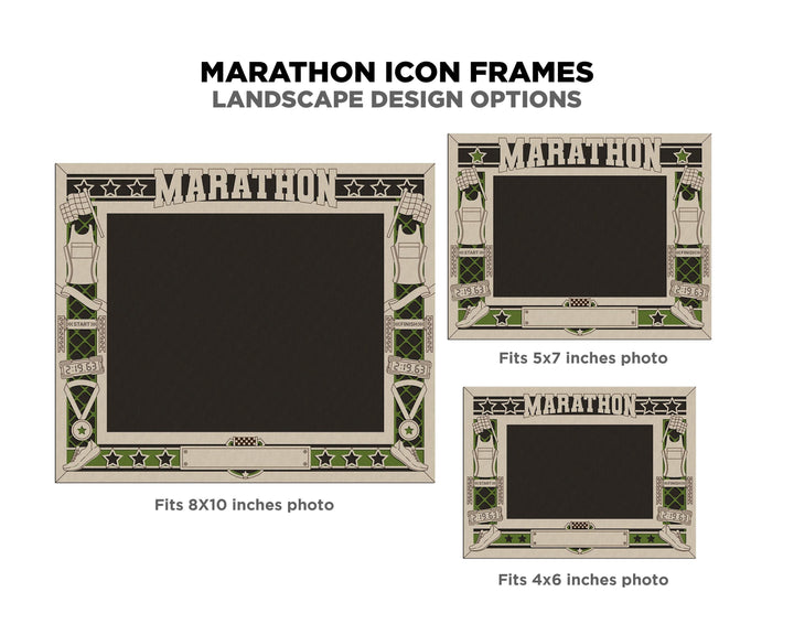 Marathon Icon Frames - Includes Frame Sizes 4x6, 5x7, 8x10 in Landscape and Portrait - Works with all Lasers