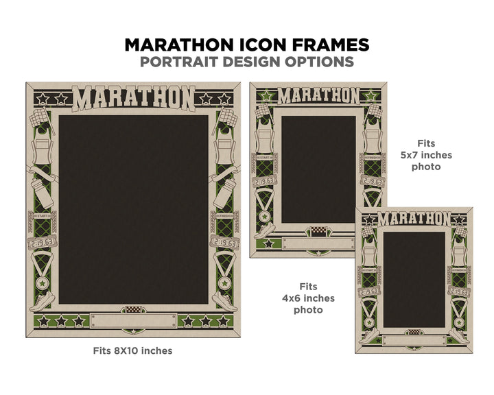 Marathon Icon Frames - Includes Frame Sizes 4x6, 5x7, 8x10 in Landscape and Portrait - Works with all Lasers