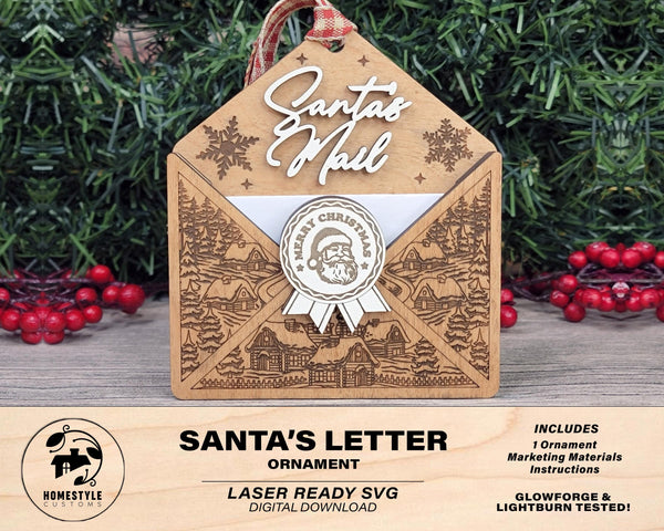 Santa's Letter Ornament - Leave a note for Santa - SVG, PDF, AI File Download - Works with all Laser Types