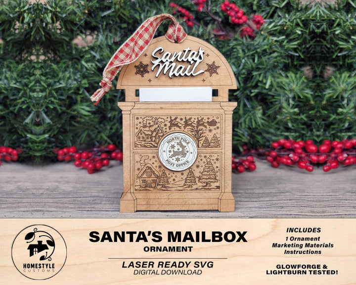 Santa's Mailbox Ornament - Leave a note for Santa - SVG, PDF, AI File Download - Works with all Laser Types