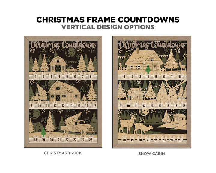 Christmas Frame Countdowns - 4 Themes Include - Portrait and Landscape options - Works with all Lasers